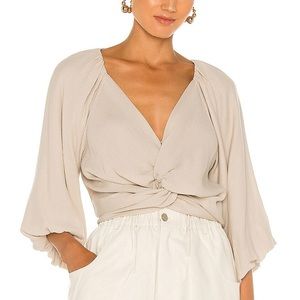 ASTR Top Large L Tan Taupe V Neck Long Sleeve Raisa Summer Beach Resort Boho